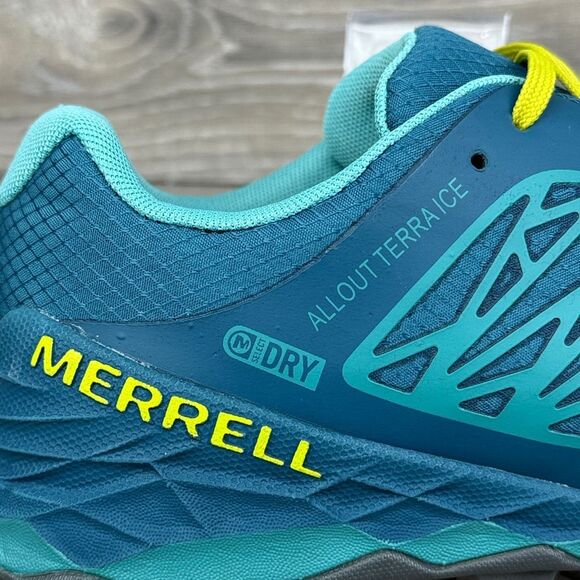 Merrell All Out Terra Ice Women’s Sz 6 Teal Lime Low Top Vibram Mountain Shoes - Picture 11 of 12